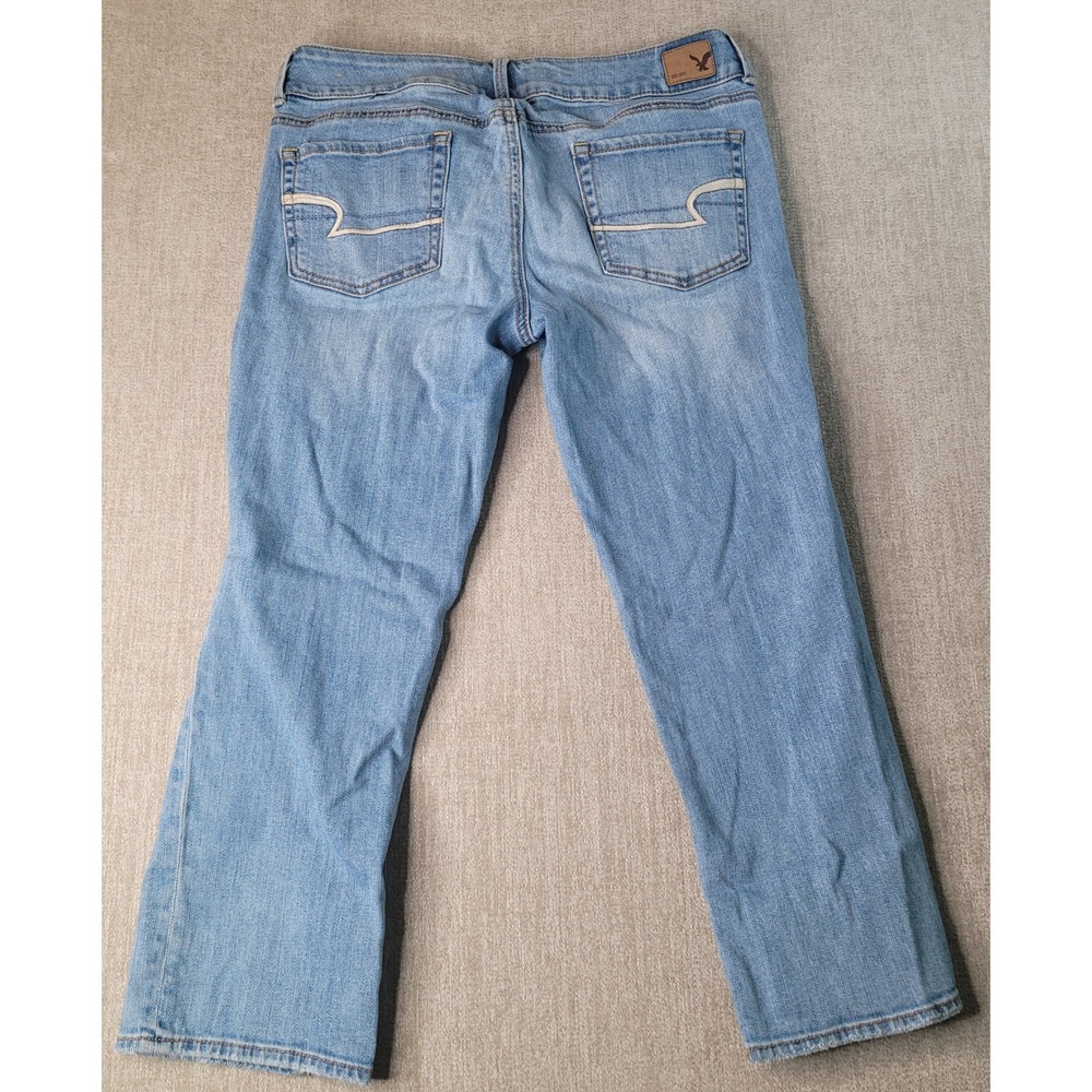 American Eagle Artist Crop Women Blue Distressed Stretch Denim Jeans 10 - Picture 10 of 12